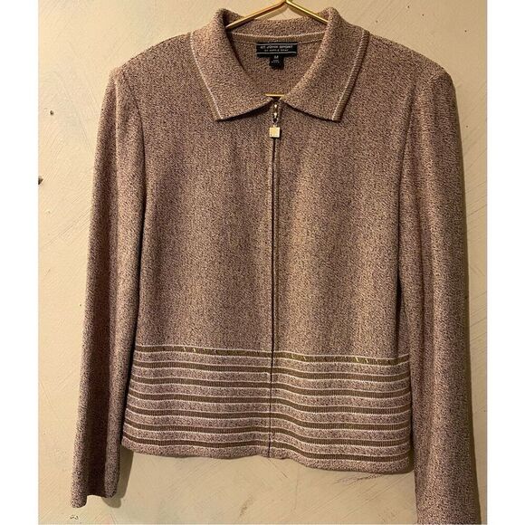 St.John Sport by Marie Gray Gold Inlay Bling Gold Hardware Dog Show zip Cardigan - Picture 1 of 15